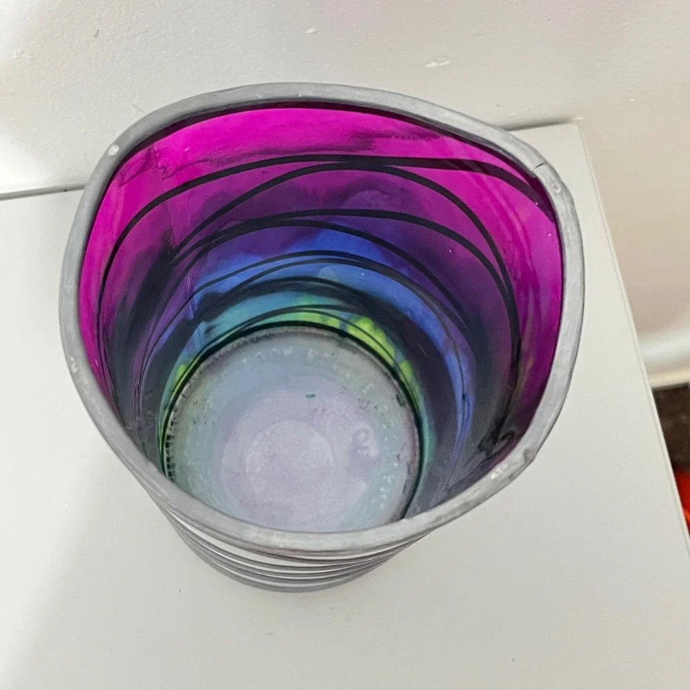 Vintage Art Glass Vase Multicolor Hand Painted Ombre Upcycled Scotland 10